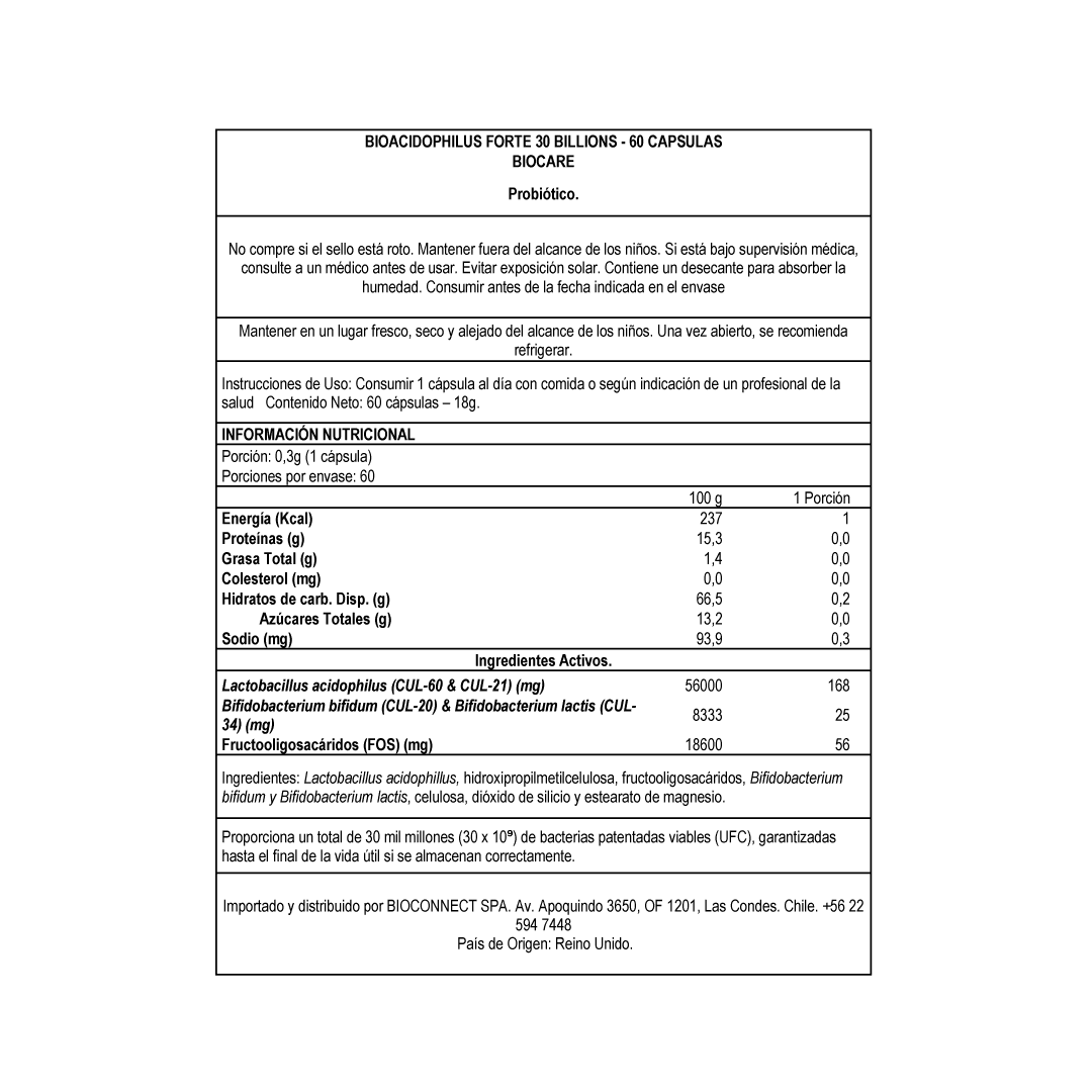 Probióticos - BioAcidophilus Forte - 30 billones - 60 cápsulas
