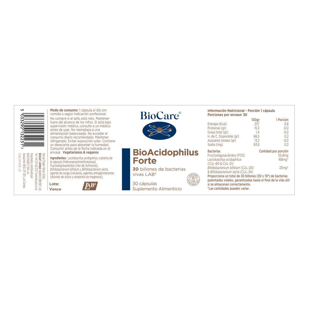 Probióticos - BioAcidophilus Forte - 30 billones, 30 cápsulas (Salud intestinal, colon irritable, inmunidad, digestión)