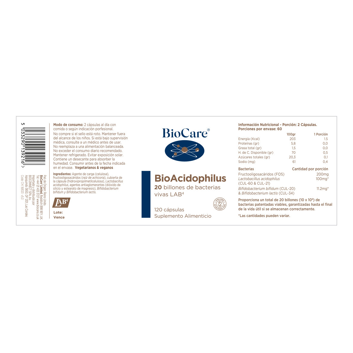 Probióticos - BioAcidophilus - 20 billones - 120 cápsulas