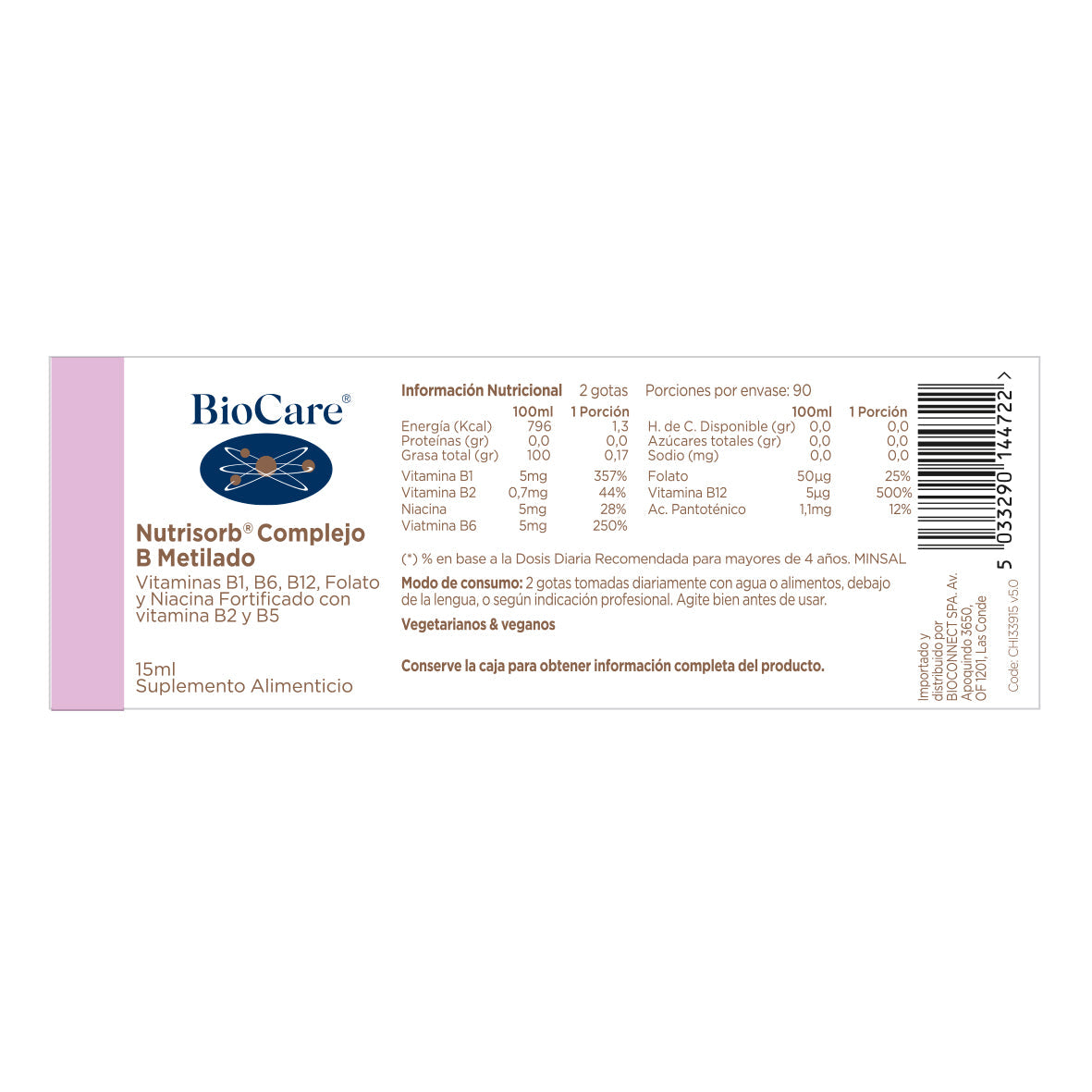 Vitaminas - Complejo B Metilado 15ML (Energía, sistema nervioso, piel, cabello)