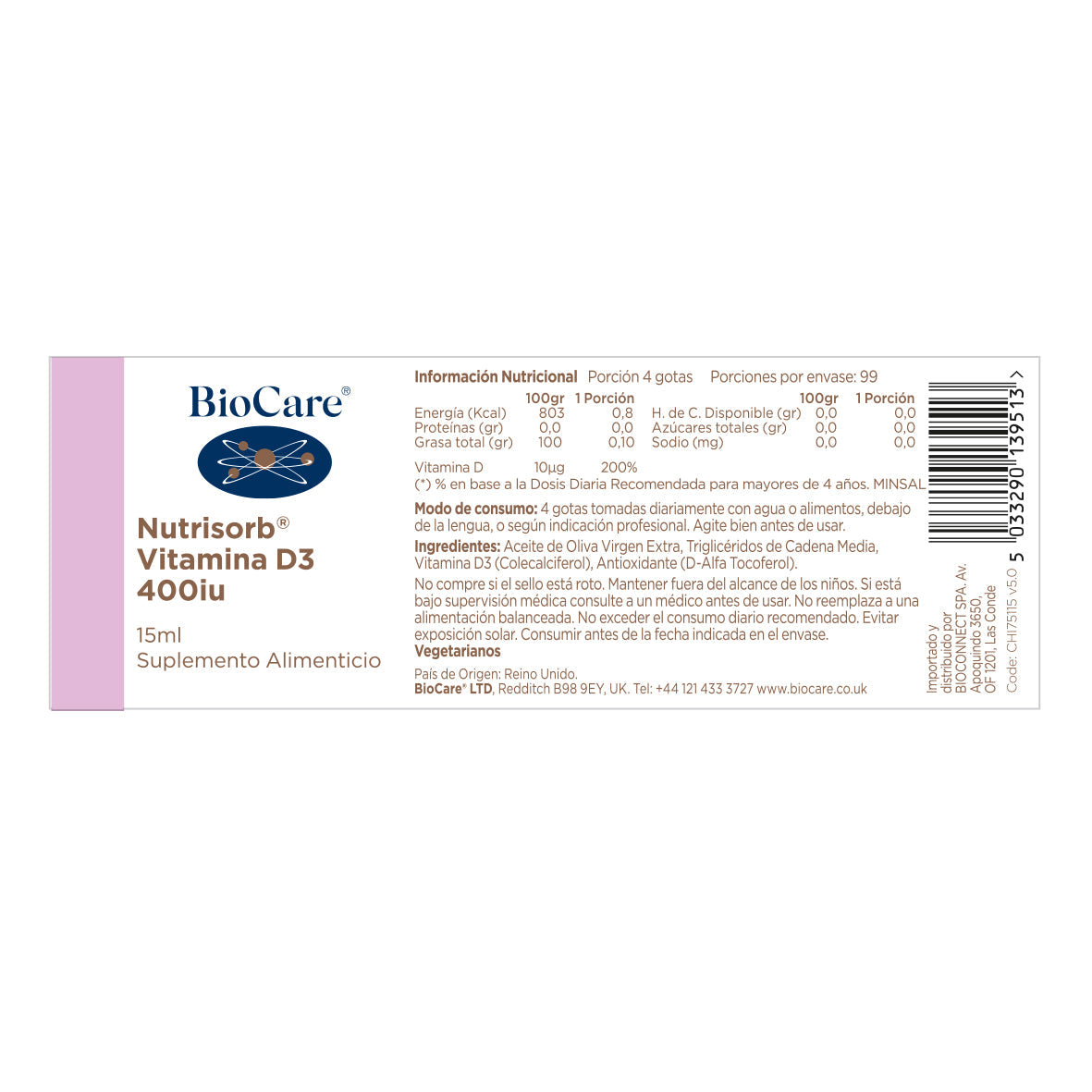 Vitamina - Vitamina D3 (Bio-D) gotas 15ml (Inmunidad, salud ósea, cardiovascular, metabolismo)
